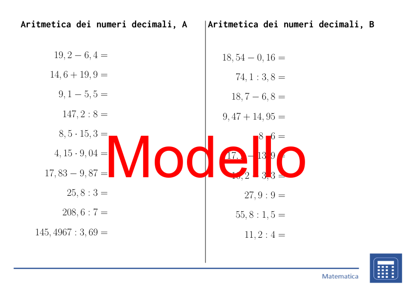Numeri decimali | matematica | pacchetto promozionale
