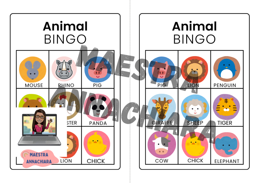 bingo degli animali in inglese