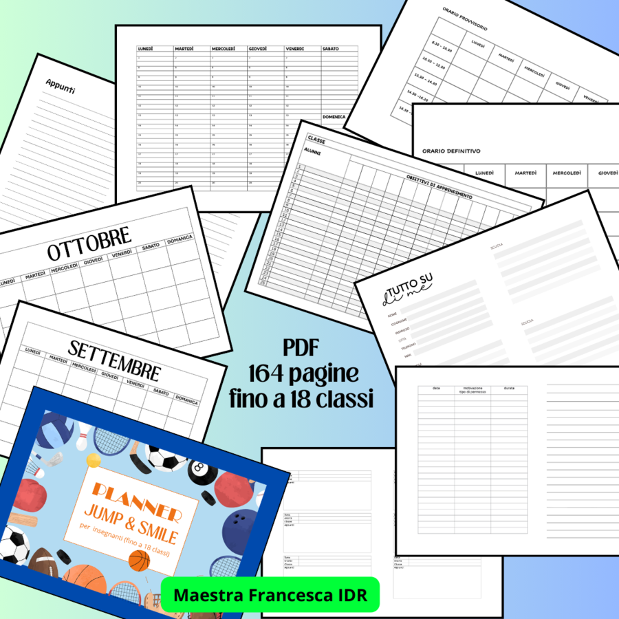 Planner JUMP & SMILE per insegnanti con 18 classi
