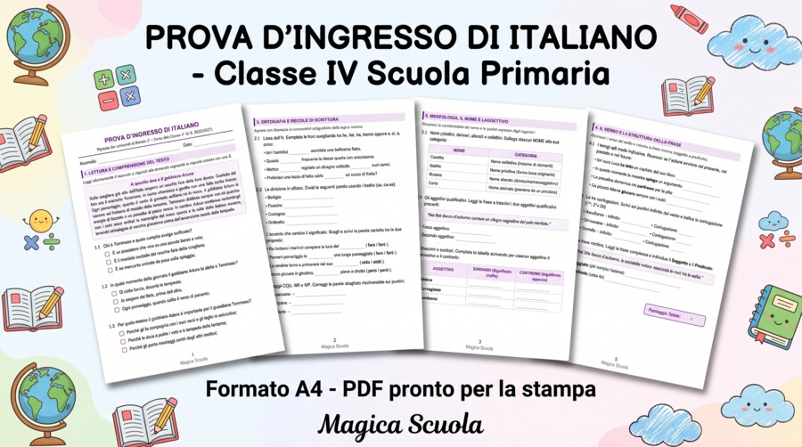 Prova d'Ingresso di Italiano - Classe 4ª Primaria (PDF pronto per la stampa)