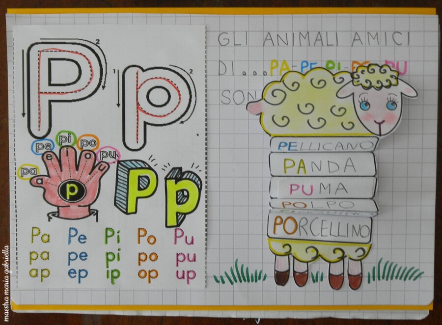 Lettera P creativa con Pecora e Pagliaccio