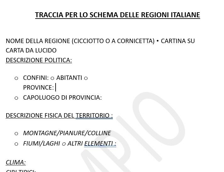 schema per lo studio delle regioni