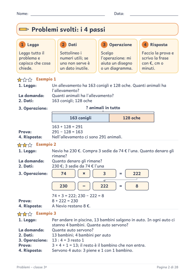 Problemi classe terza: 4 operazioni, euro e misure