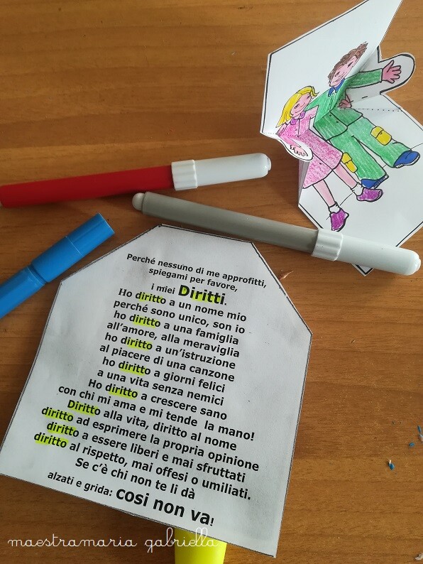I DIRITTI; SCHEDA POPUP con testo poetico
