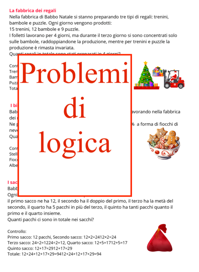 Natale matematico: problemi, logica e sudoku; per le attività in classe o per i compiti delle vacanze- classi IV/V