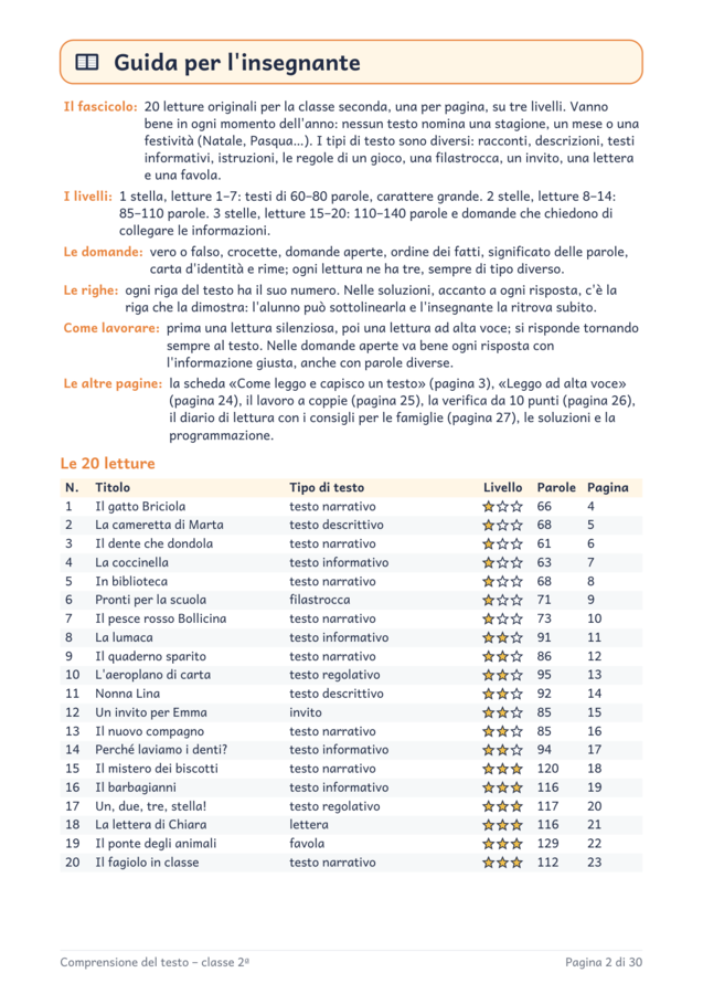 Comprensione del testo classe seconda: 20 letture graduate