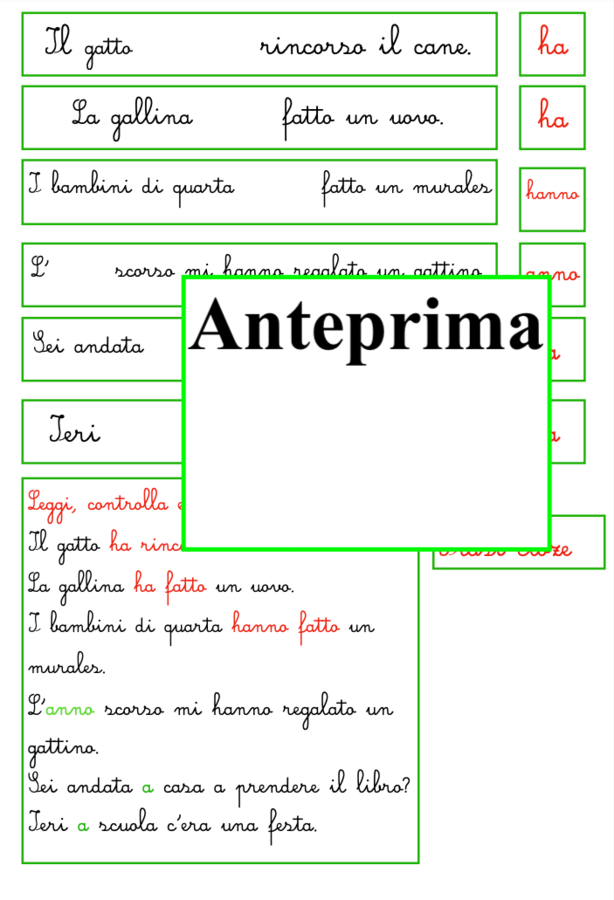 3 scatole per lo studio autonomo e concreto dell’H:avere/possedere-sentire/provare-raccontare le azioni del passato-classi 2-4