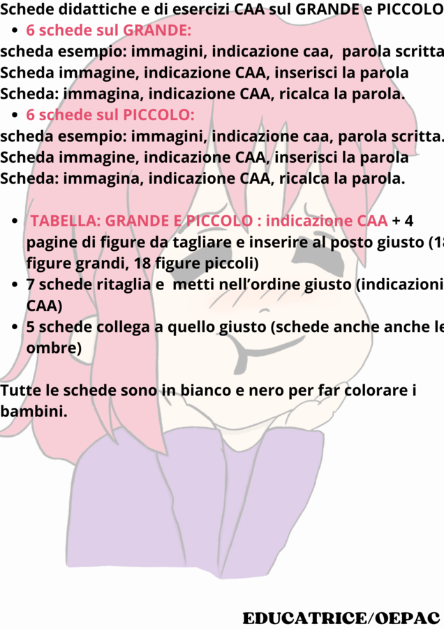 CAA: 29 Schede didattiche e di esercizi sul GRANDE e PICCOLO