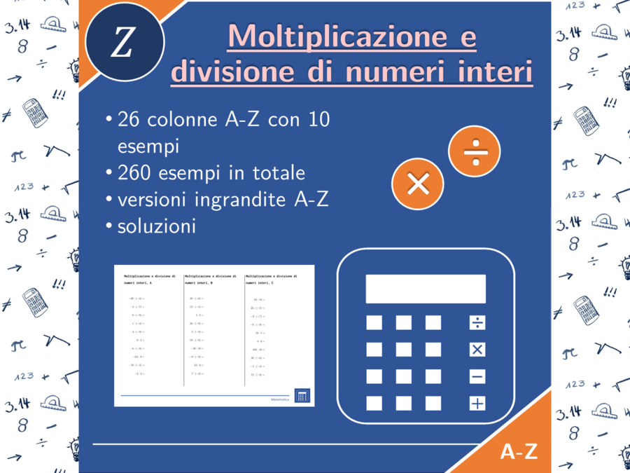Moltiplicazione e divisione di numeri interi | matematica | 26 colonne
