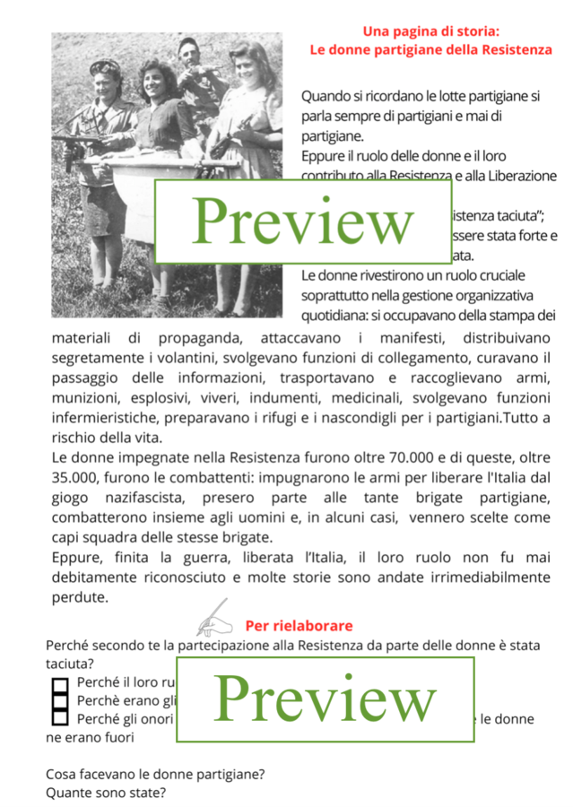 25 aprile; le donne, la Resistenza e la liberazione (ed. civica/storia/italiano)