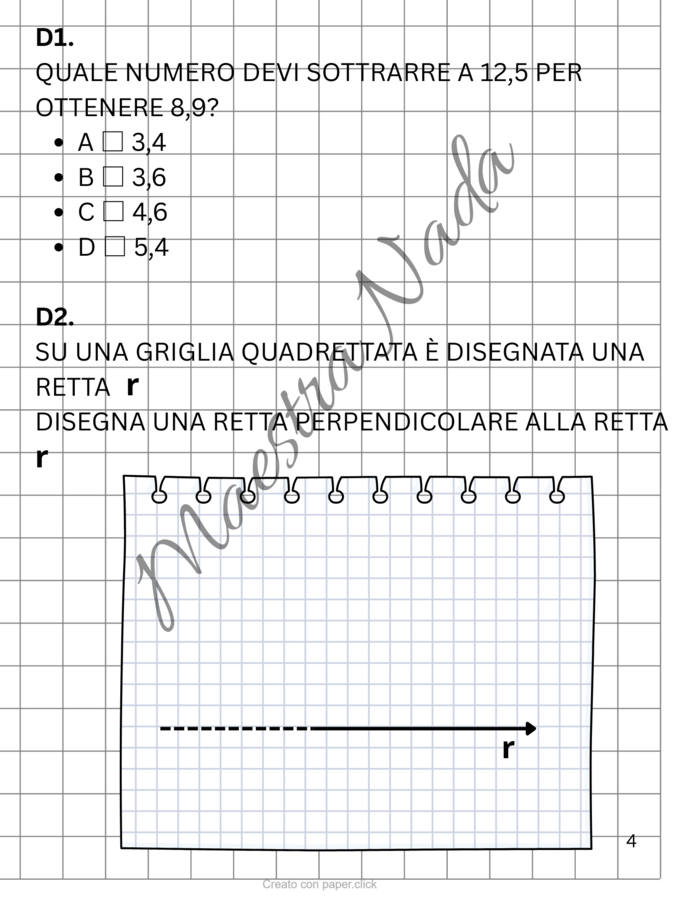Simulazione Prove INVALSI di Matematica – Classe Quinta Scuola Primaria