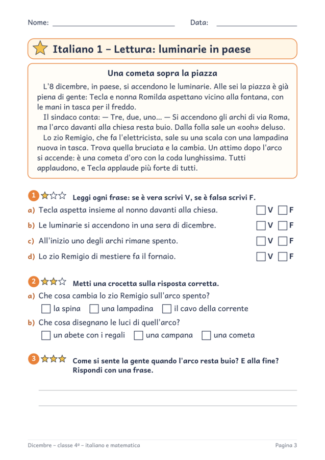 Dicembre classe quarta: schede di italiano e matematica