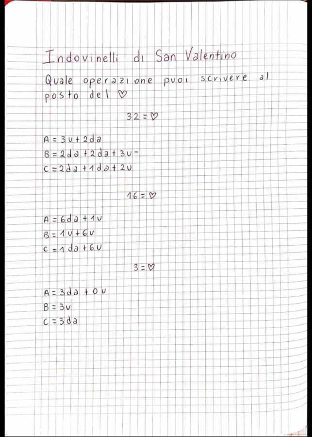 Matematica di San Valentino-classe seconda primaria