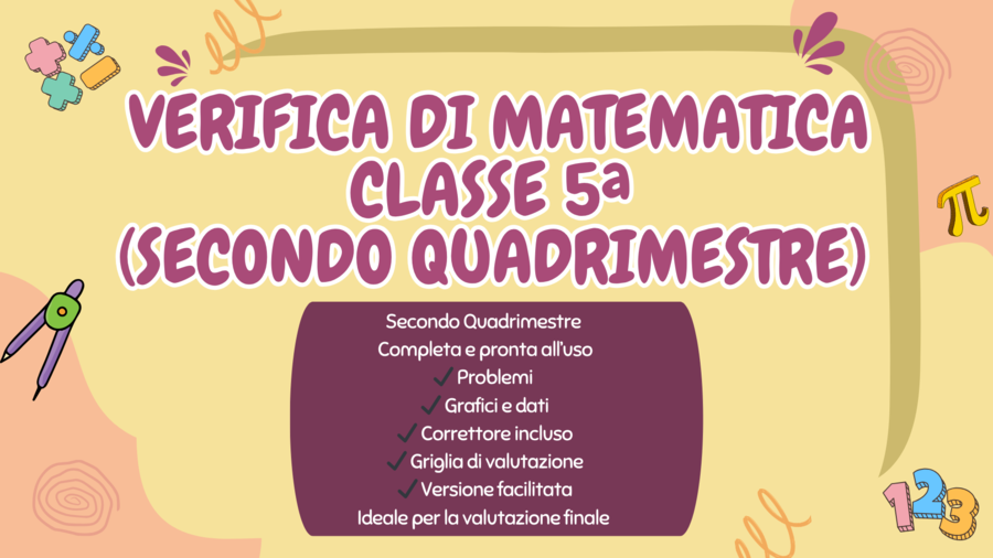 Verifica Matematica Classe 5ª (Secondo Quadrimestre) – Completa con Grafici, Problemi, Correttore e Griglie