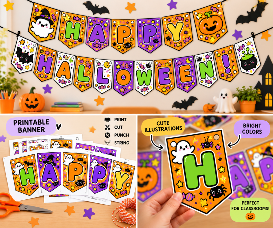 Festone Halloween Scuola Primaria – HAPPY HALLOWEEN! – Bandierine Decorative da Stampare