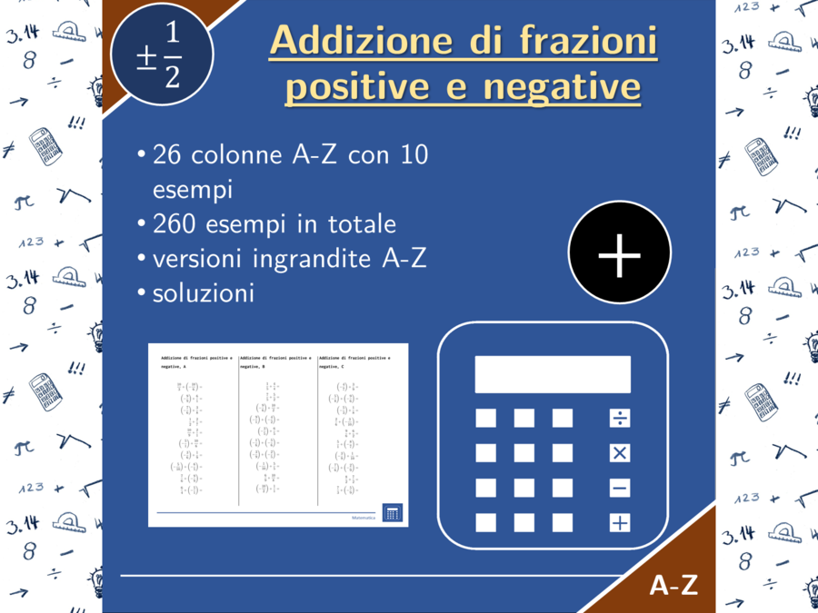 Addizione di frazioni positive e negative | matematica | 26 colonne