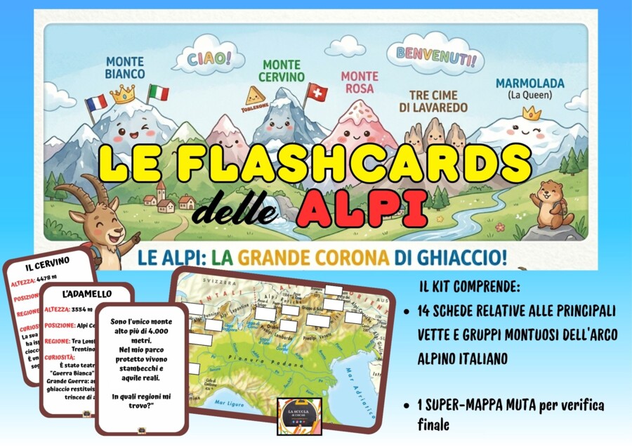 KIT 12 FLASHCARDS sulle ALPI: le principali VETTE dell'arco alpino 🗻🦅