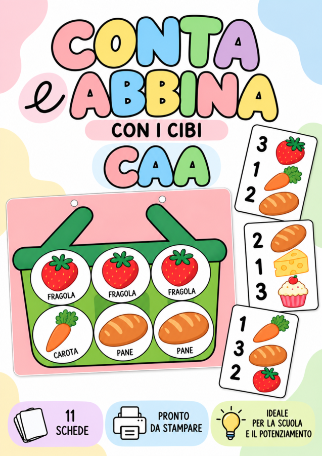 Conta e abbina con i cibi | CAA | Numeri e quantità da 1 a 3