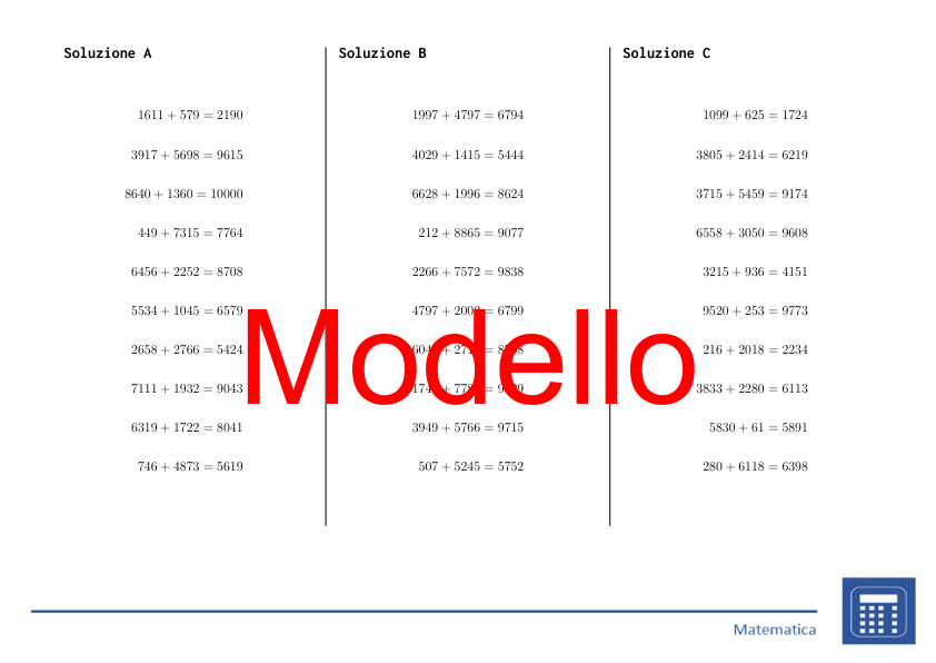 Addizione fino a 10.000 | matematica | 26 colonne