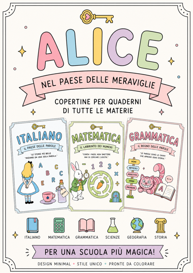 ALICE NEL PAESE DELLE MERAVIGLIE – COPERTINE PER QUADERNI ✨