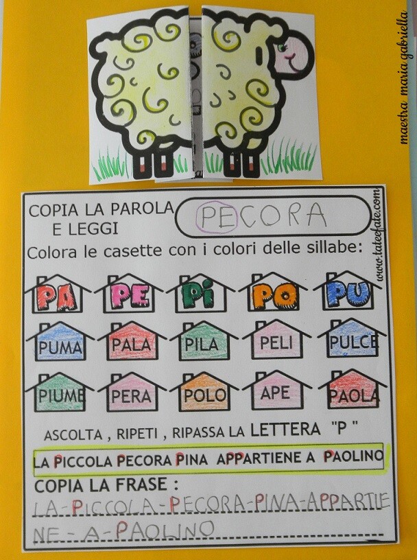 Lettera P creativa con Pecora e Pagliaccio
