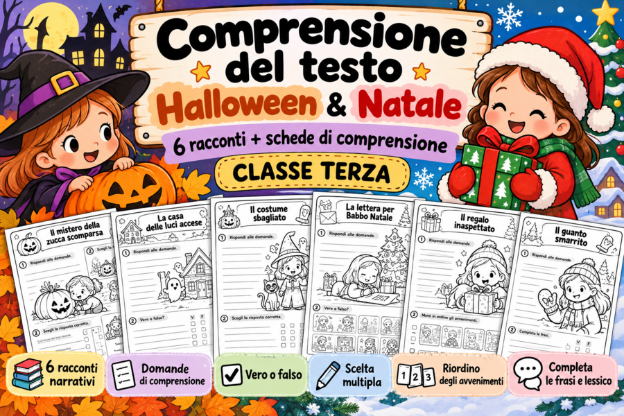 Comprensione del testo Classe Terza – 6 Racconti Halloween e Natale | Schede Italiano