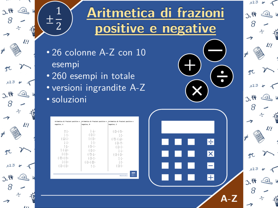 Aritmetica di frazioni positive e negative | matematica | 26 colonne