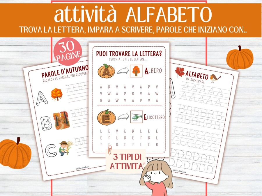 Quaderno dell'Alfabeto e Grafomotricità Autunnale (30 Pagine - Infanzia 5 anni, Cl. 1ª e BES/Sostegno) - Imparo le Lettere d'Autunno: 30 Schede di Grafomotricità, Tracciamento e Riconoscimento Lettere