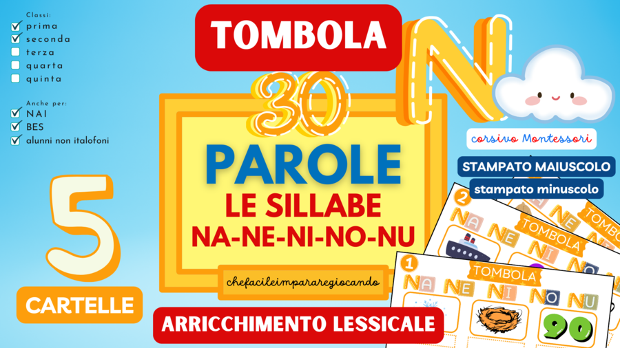 SILLABE NA NE NI NO NU – TOMBOLA PAROLE – CLASSI PRIMA E SECONDA – ANCHE PER NAI E BES