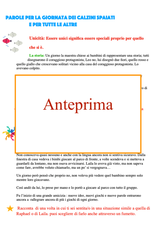 Parole chiave e mini-storie per la Giornata dei Calzini Spaiati e per tutte le altre!per esplorare e per riflettere classi 2-5