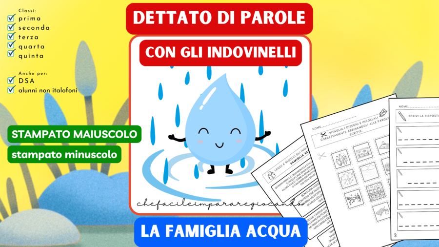LA FAMIGLIA ACQUA - SUONO CQU - DETTATO DI PAROLE CON INDOVINELLI - DIFFICOLTÀ ORTOGRAFICHE