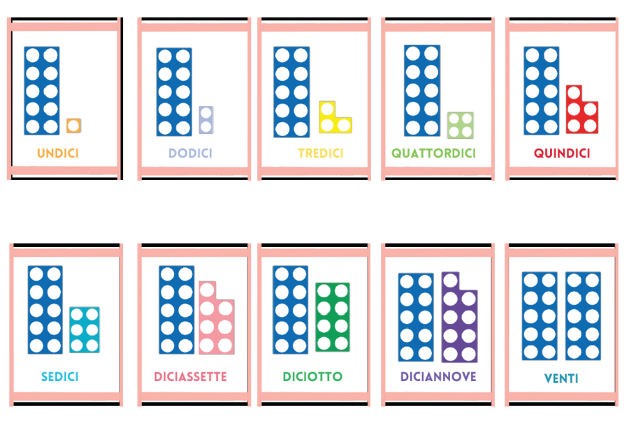 Flashcard dei numicon da 11 a 20