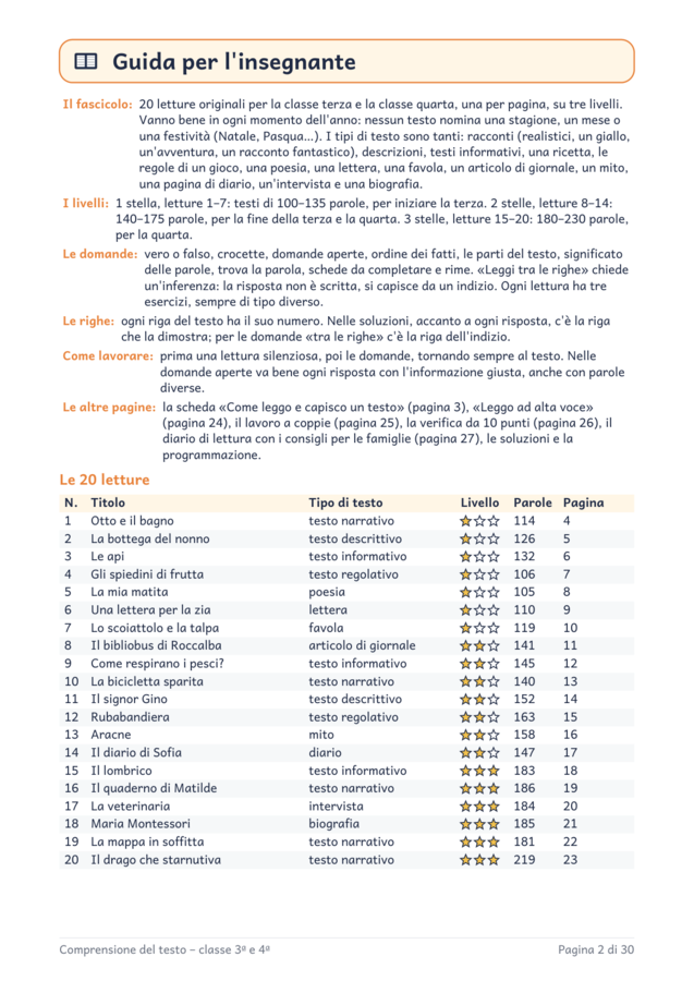 Comprensione del testo classe terza e quarta: 20 letture