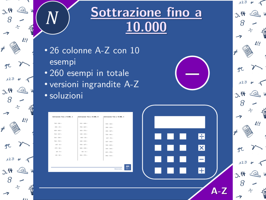 Sottrazione fino a 10.000 | matematica | 26 colonne
