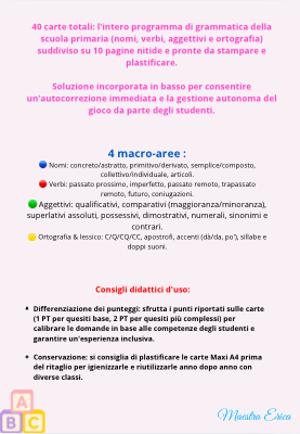 SFIDA DI GRAMMATICA - 40 Carte maxi per la Scuola Primaria (Italiano) -  PDF stampabile con soluzioni e 5 modalità di gioco