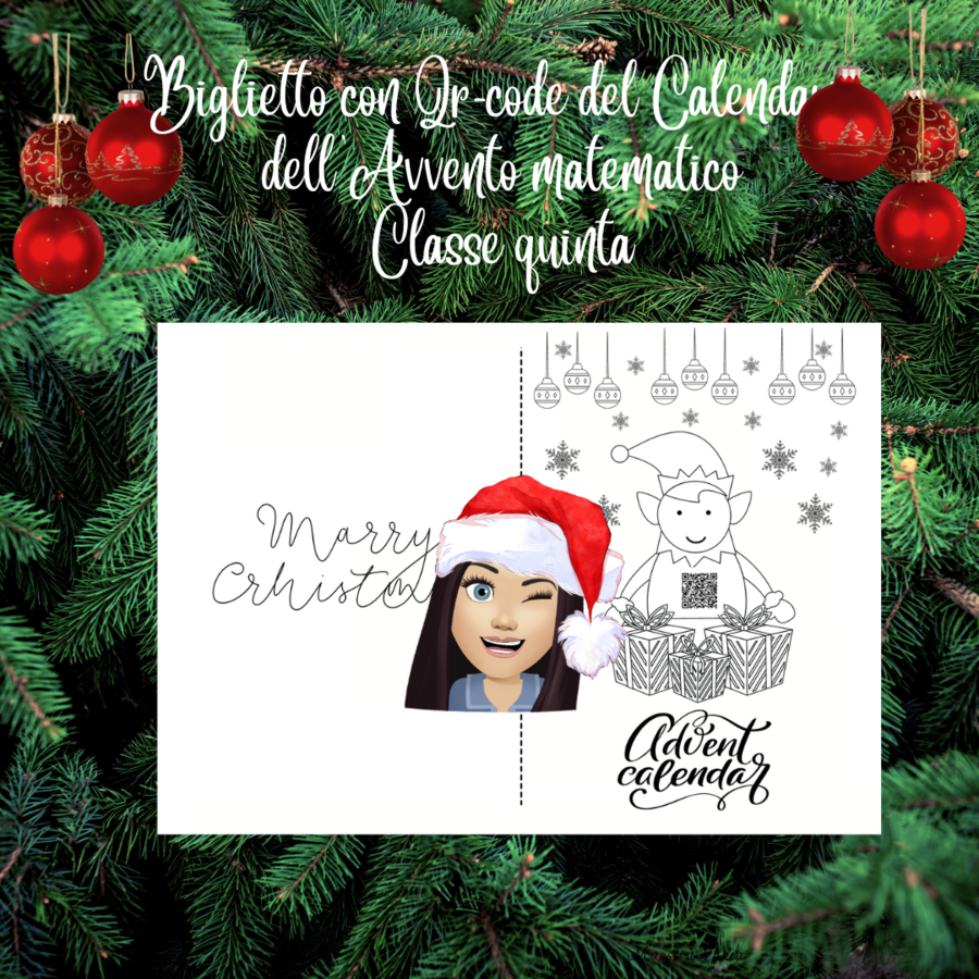 Biglietto di Natale con QR-Code calendario matematico digitale classe quinta