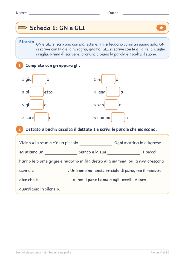 Dettati classe terza: 24 dettati ortografici
