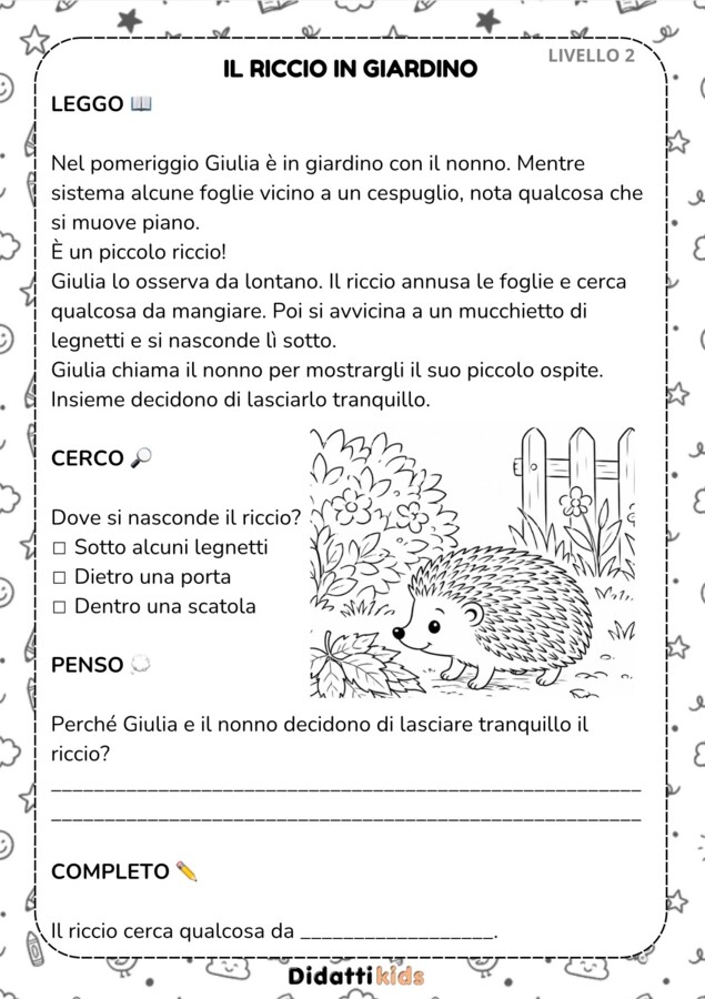 SCHEDE DI LETTURA E COMPRENSIONE – 5 livelli progressivi in stampato maiuscolo e minuscolo