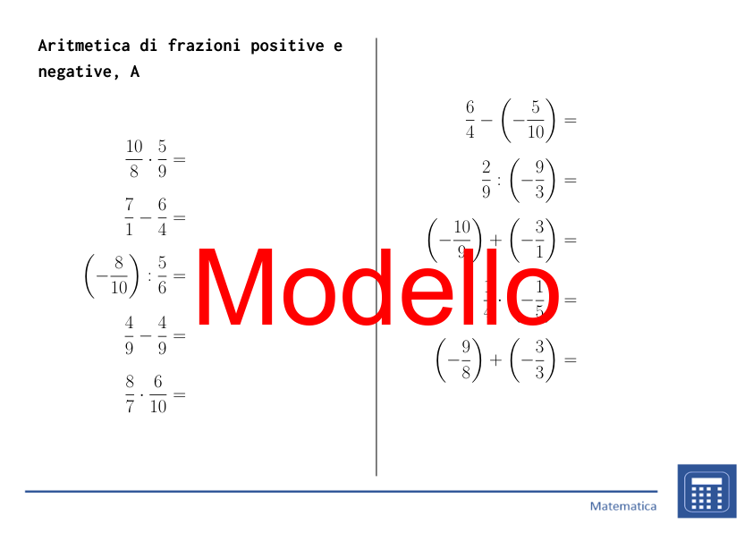 Aritmetica di frazioni positive e negative | matematica | 26 colonne
