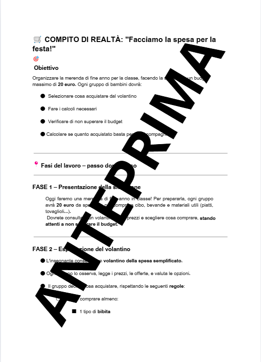 COMPITO DI REALTA' - SPESA PER MERENDA DI FINE ANNO - CL.4
