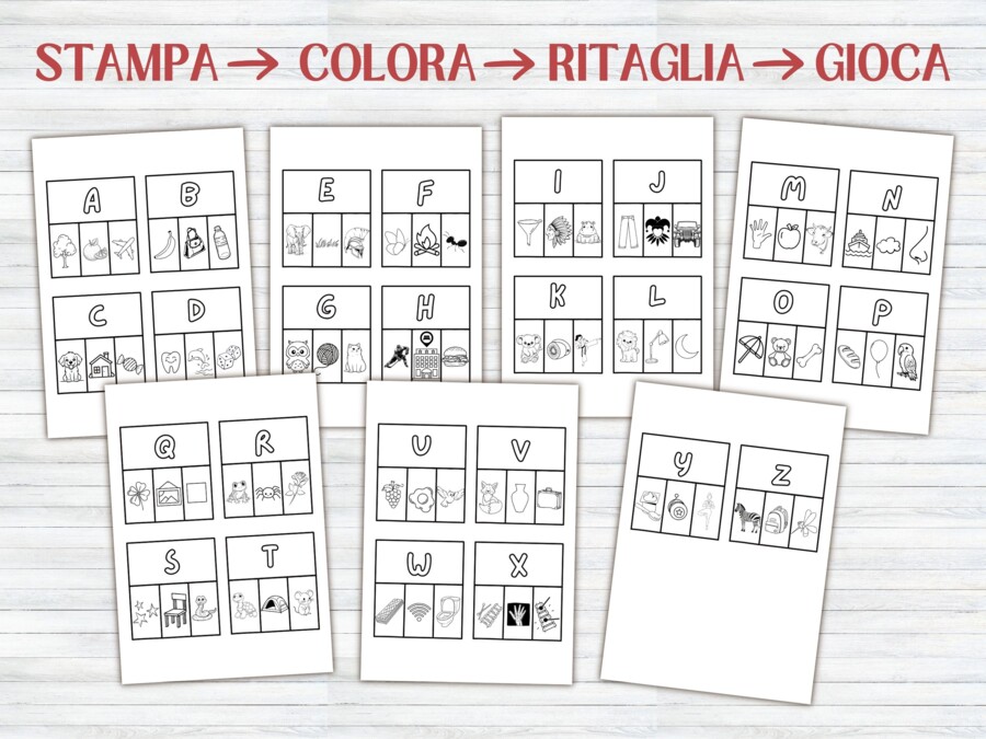 Tessere Alfabetiere Abbinamento da Colorare | Gioco Fonetico Iniziale -Immagini | Lessico e Discriminazione Visiva | Infanzia, 1ª Primaria e Sostegno (PDF Stampabile) -  supporto visivo