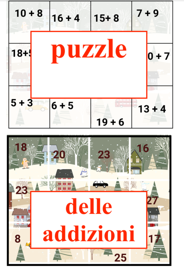 4 Puzzle matematici natalizi per le 4 operazioni – per imparare divertendosi per le attività in classe o per i compiti a casa; - classi I/II-