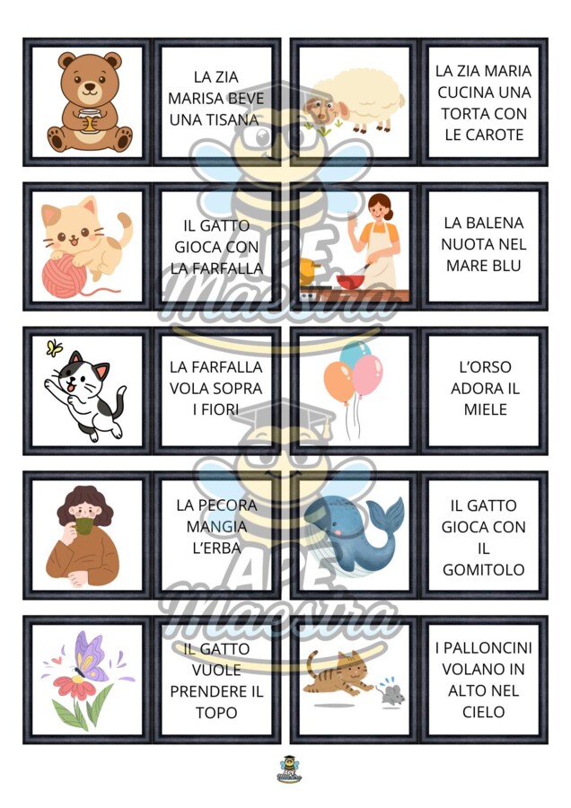 Domino con semplici frasi e immagini