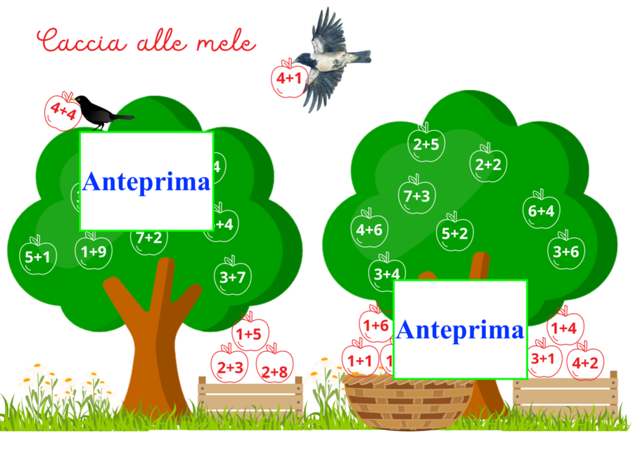 Caccia alle mele-attività interattiva per le addizioni
