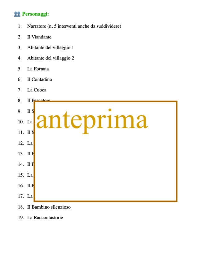 Una zuppa, un sasso, un villaggio; percorso teatrale completo per progetti di accoglienza/ inclusione-classi 2-3-4-5