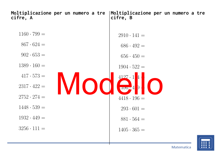 Moltiplicazione per un numero a tre cifre | matematica | 26 colonne