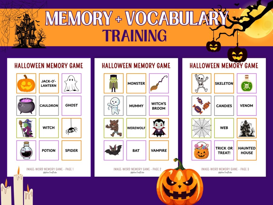 Memory di Halloween in INGLESE: Immagini e Vocabolario | Scuola Infanzia e Primaria (PDF A4) - English vocabulary - Trick or Treat!