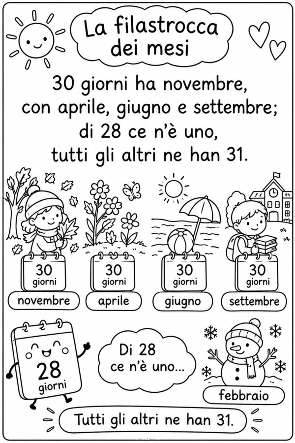 La filastrocca dei mesi :impara colora e memorizza giocando!