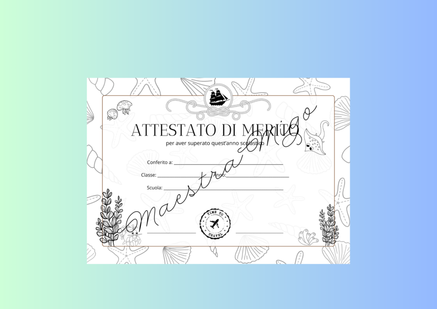 ATTESTATO DI MERITO - MARE - BIANCO E NERO