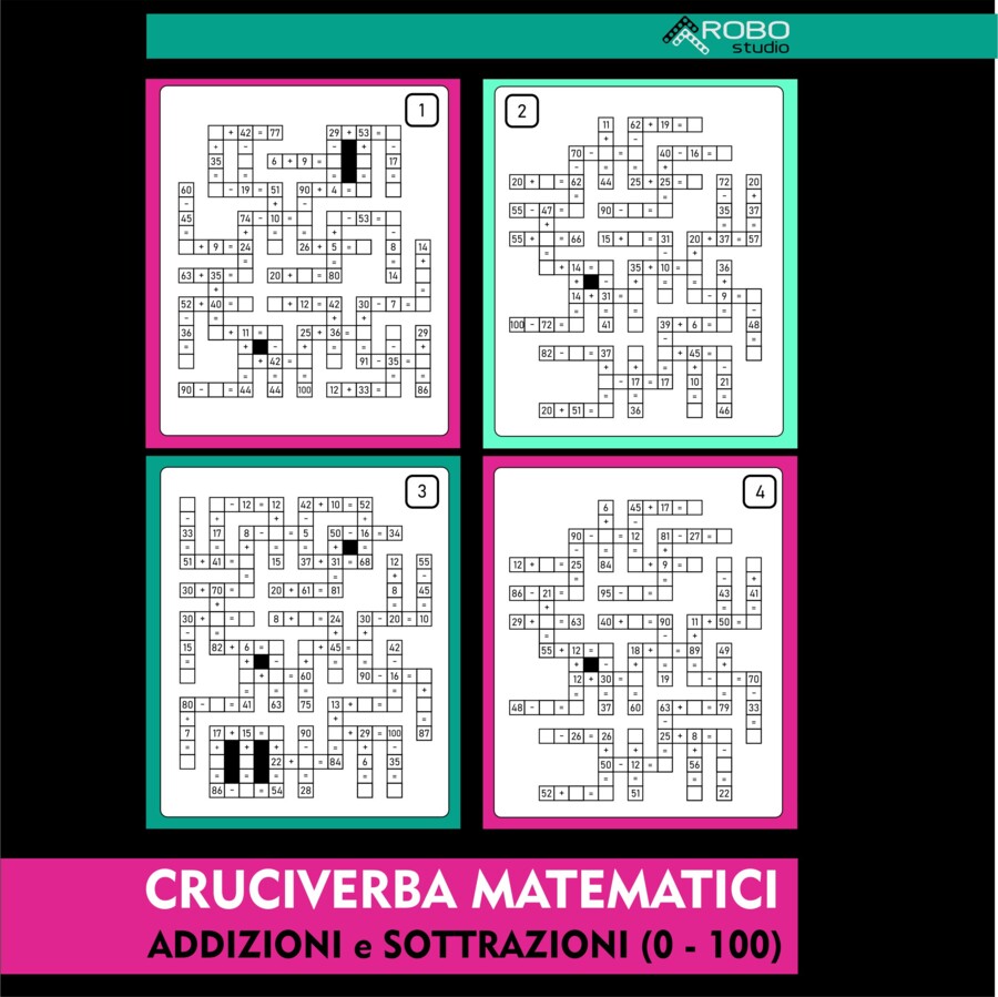 Cruciverba matematici: addizioni e sottrazioni 1-100